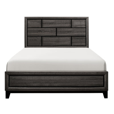 Grand lit de style moderne, gris, bois d'ingénierie, meubles de chambre à coucher avec tête de lit contemporaine et faux rails inclus