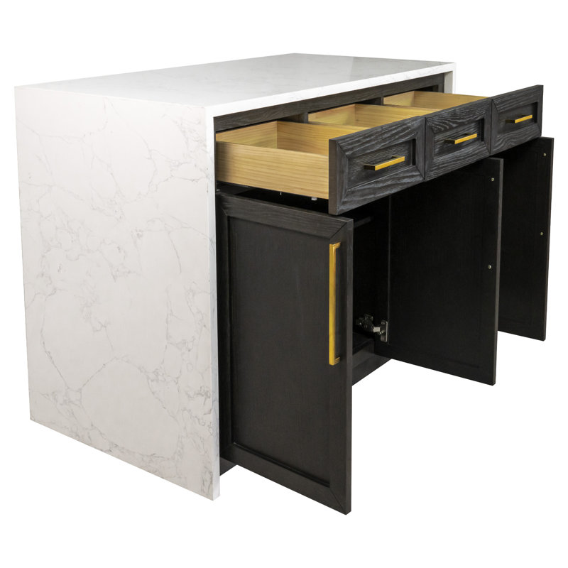 Aleata Kitchen Island with Engineered Marble Top, Dark Oak
