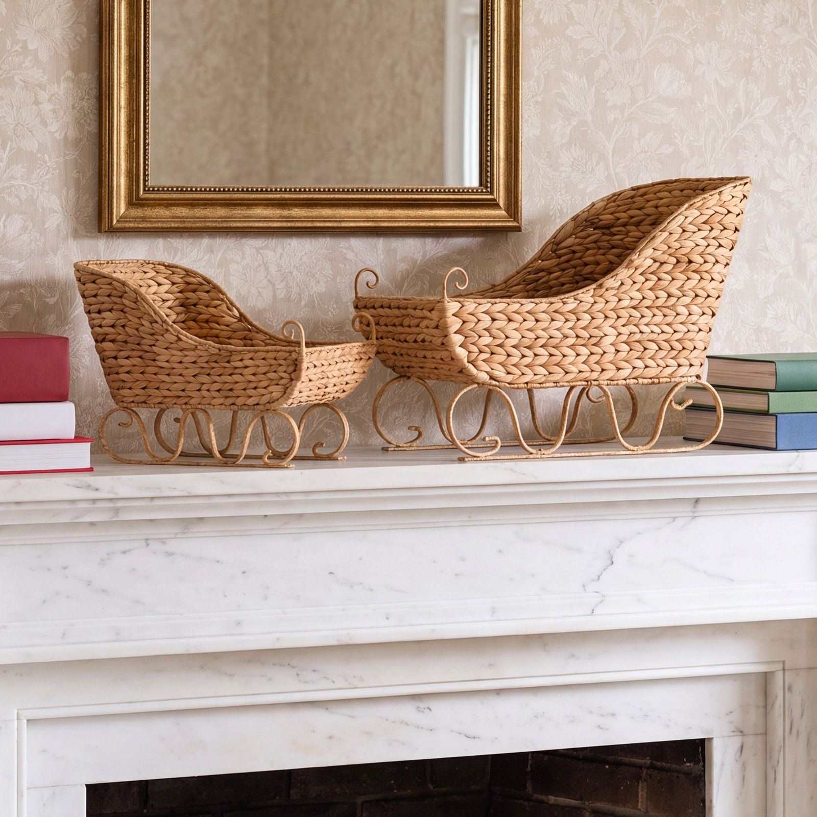 2-Piece Rustic Gift Basket Sleigh Set