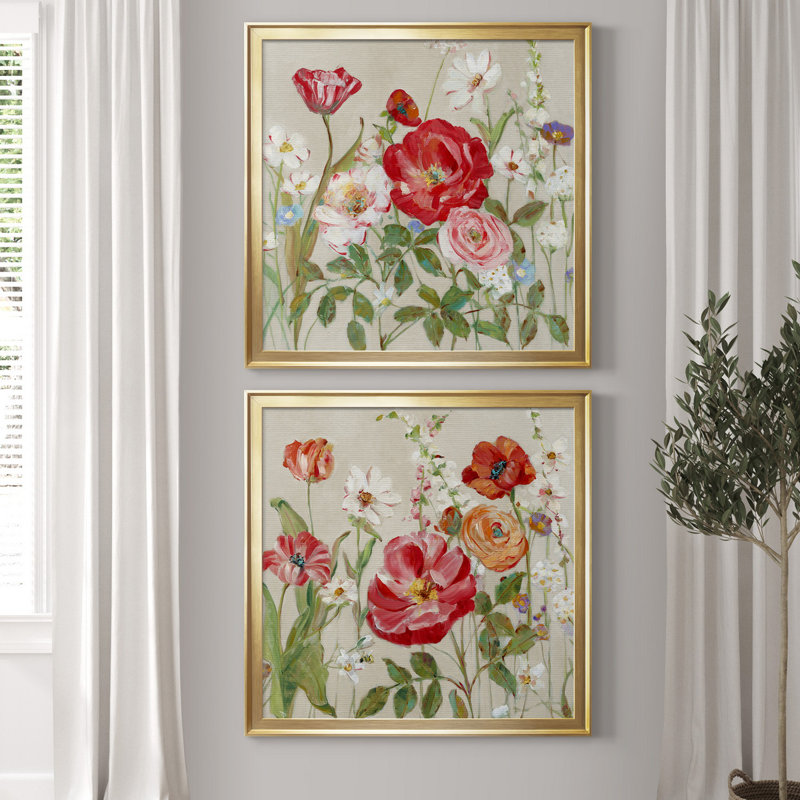 «Garden Menagerie I», ensemble de 2 reproductions d'art encadrées, Papier encadré doré, Pas de tapis