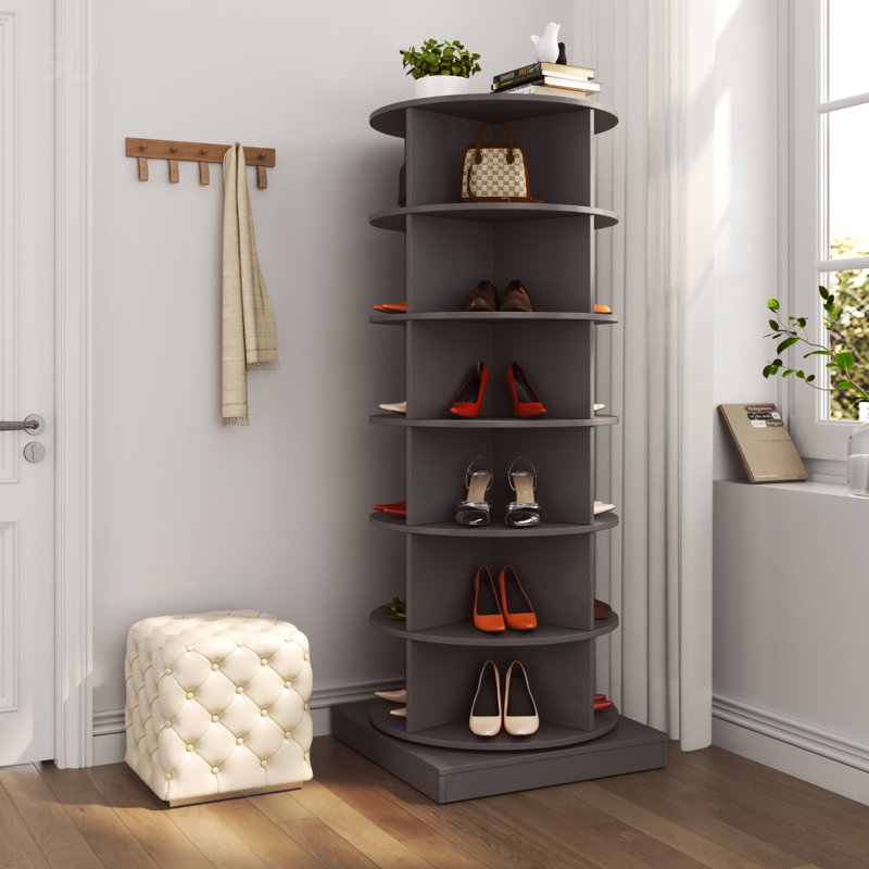 Armoire à chaussures rotative 360 avec 6 couches, solution de rangement compacte et élégante pour la vie organisée