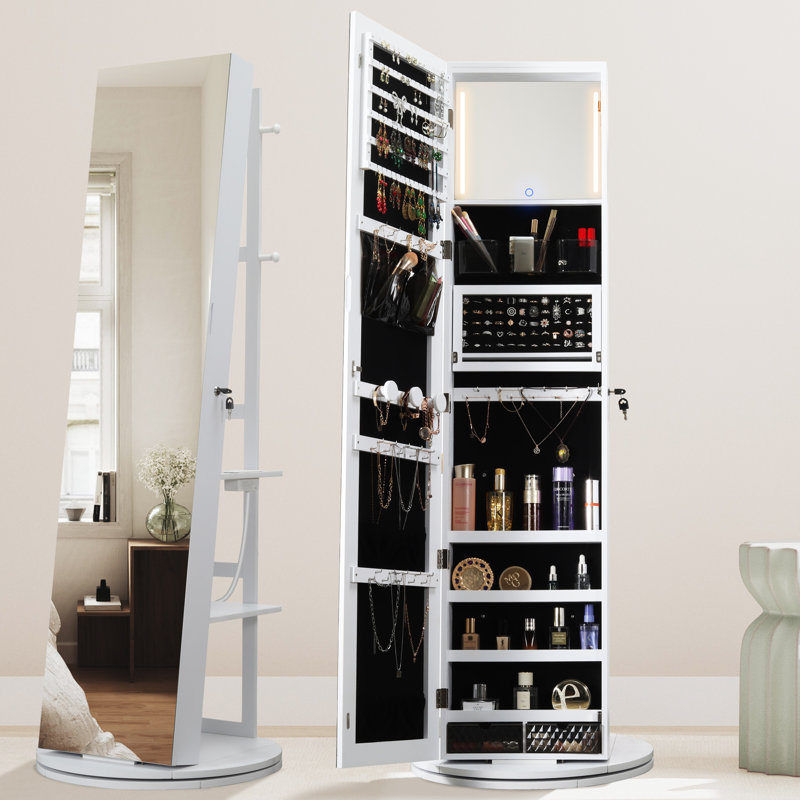Berish 21.7'' Freestanding Jewellery Armoire - Full-Length Mirror, Charging Station, Locking, Solid Wood