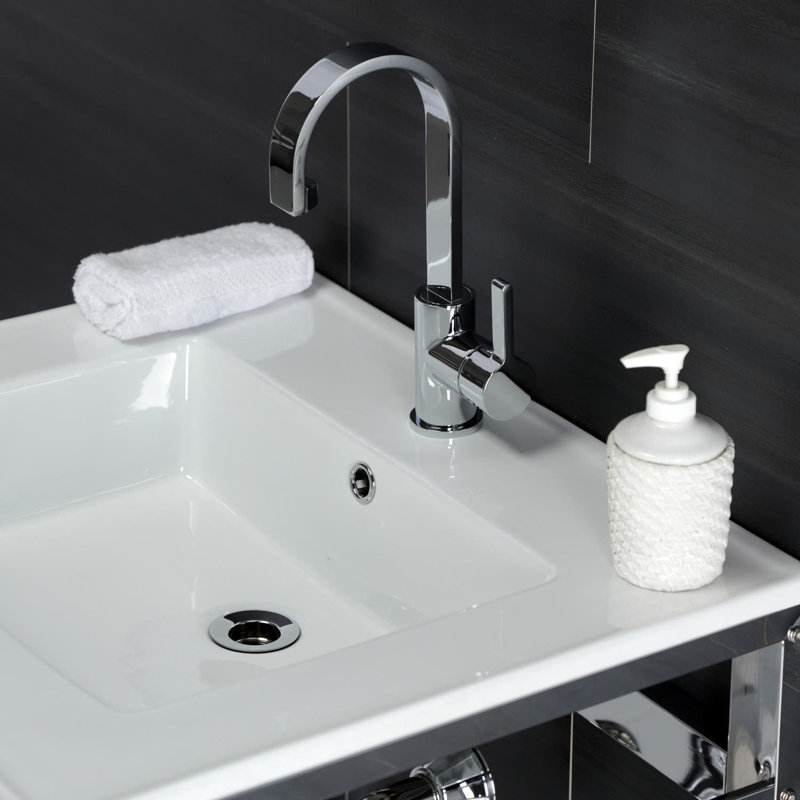 Quadras Ceramic Rectangular Console Bathroom Sink with Overflow, White/Matte Black, Single