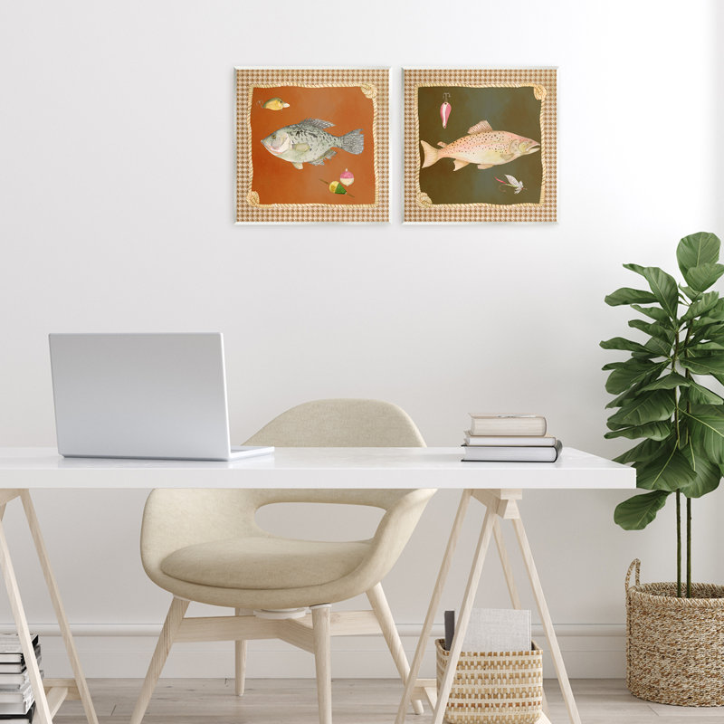Ensemble de plaques murales 2 pièces Fish & Lures over Houndstooth, par Lee Ann Sanders
