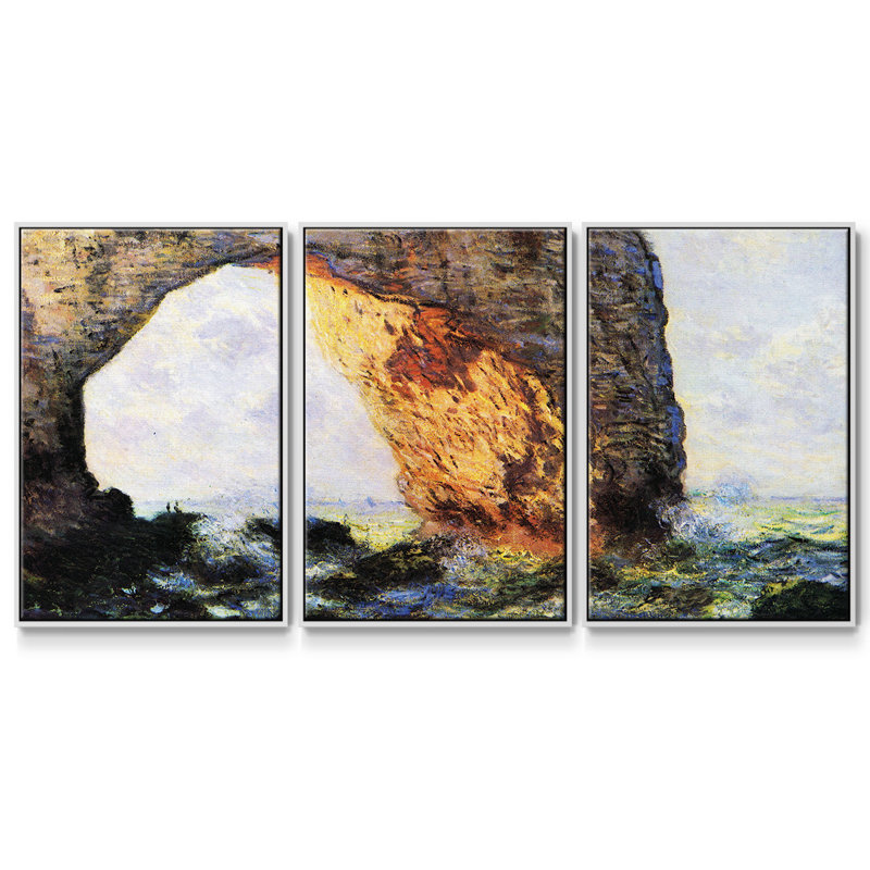 Monet - 3 pièces, reproduction encadrée sur toile, H 36 po x l 75 po x P 2 po, Blanc