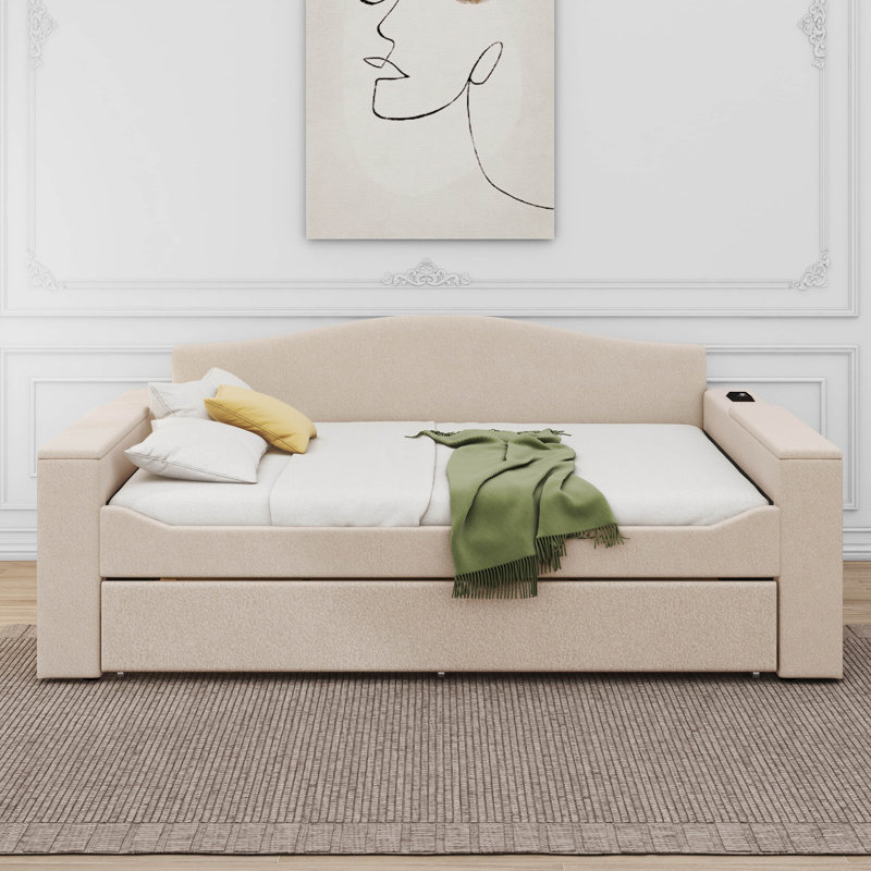 Lit de jour rembourré Verlisa, Double, Beige
