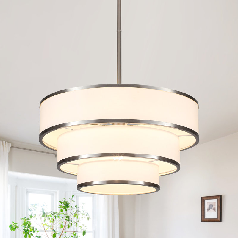 Aasim Cruce 5 - Light 19.8'' White Fabric Chandelier For Living Room Bedroom Entryway Staircase, 3-tier Modern Farmhouse  Drum Pendant Light Fixture