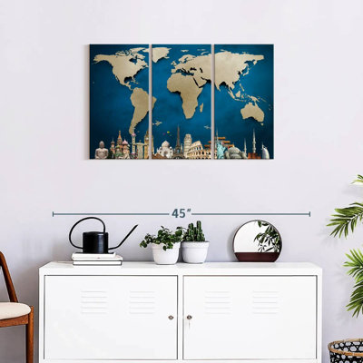 Carte du monde océan bleu 3 pièces