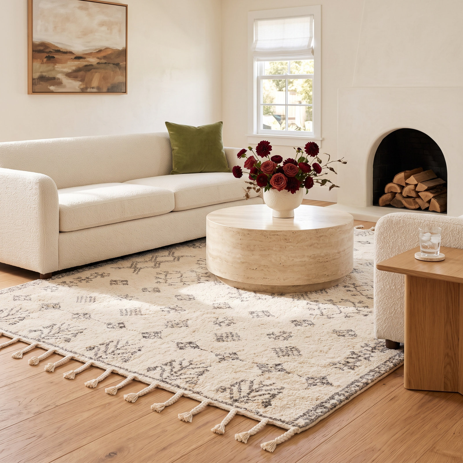 Vannie Hand-Woven Ivory Moroccan Rug, Rectangle 8' x 10'