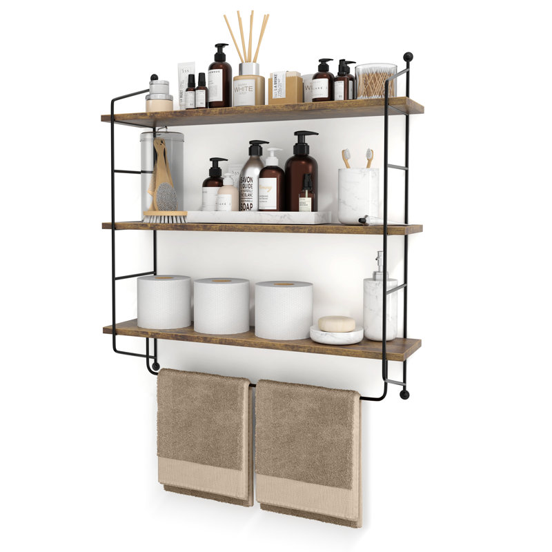 Sorbus 3-Tier Floating Bathroom Shelves for Wall - Wood Wall Storage for Towels, Over the Toilet Storage Cabinet, Gaming Floating Shelves, Bathroom Accessories, and Home Decor, Brown