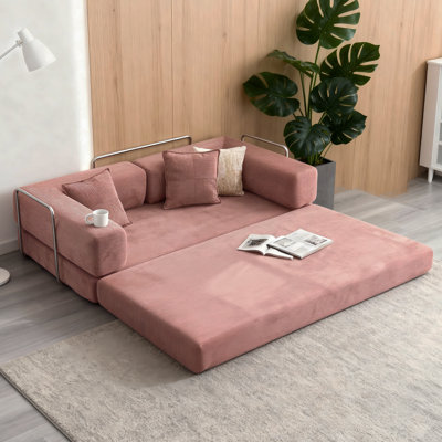 78.8-Inch Upholstered Double Sofa Bed, Modular Sofa Bed, Includes 2 Throw Pillows, Foldable Sofa