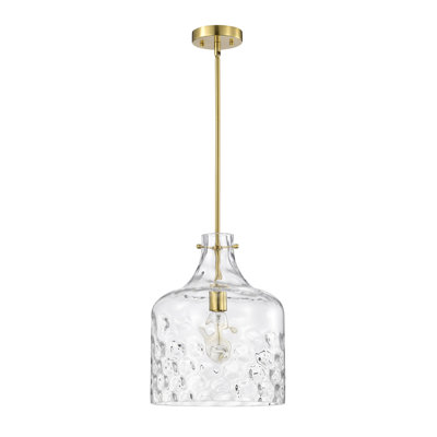 Luminaire suspendu transparent en verre à fossette - 12 po - laiton