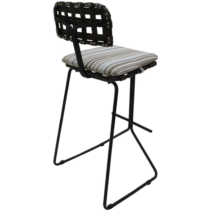Tabouret de bar en métal avec coussin Ayyash, Noir, Beige