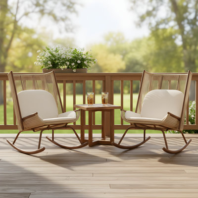Ensemble de conversation en rotin PE avec coussins et plateau de table en bois d'acacia Carolyn