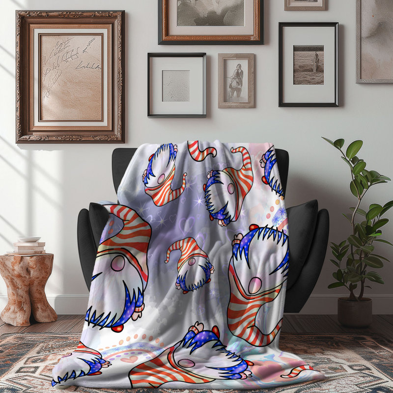 Motif Groovy - 1 pièce Sherpa Premium, Lit simple, Rouge / bleu foncé / rose abstrait