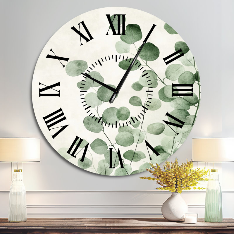 Minimal Eucalyptus Veil - Modern Large Metal Wall Clock, Oversized