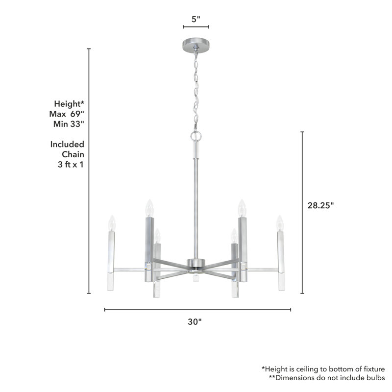 Sunjai 30" Elegant Nickel & Crystal 6-Light Modern Chandelier