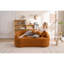 Canapé 2 places moderne incurvé sans dossier, dossier amélioré, canapé compressif orange en chenille avec 3 coussins, canapés modulaires minimalistes pour salon, bureau, appartement, chambre d'amis