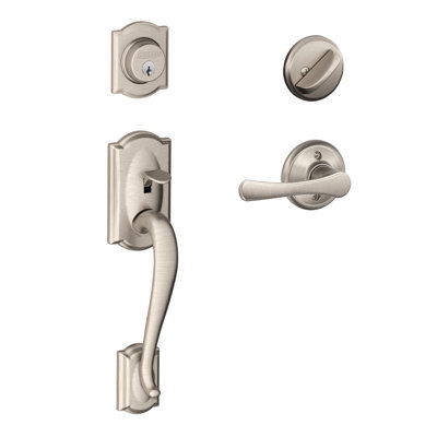 Camelot Handleset with Single Cylinder Deadbolt and Avila Door Lever and Rosette
