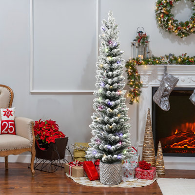 5Ft Flocked Artificial Tree Potted with Multi-Color Lights