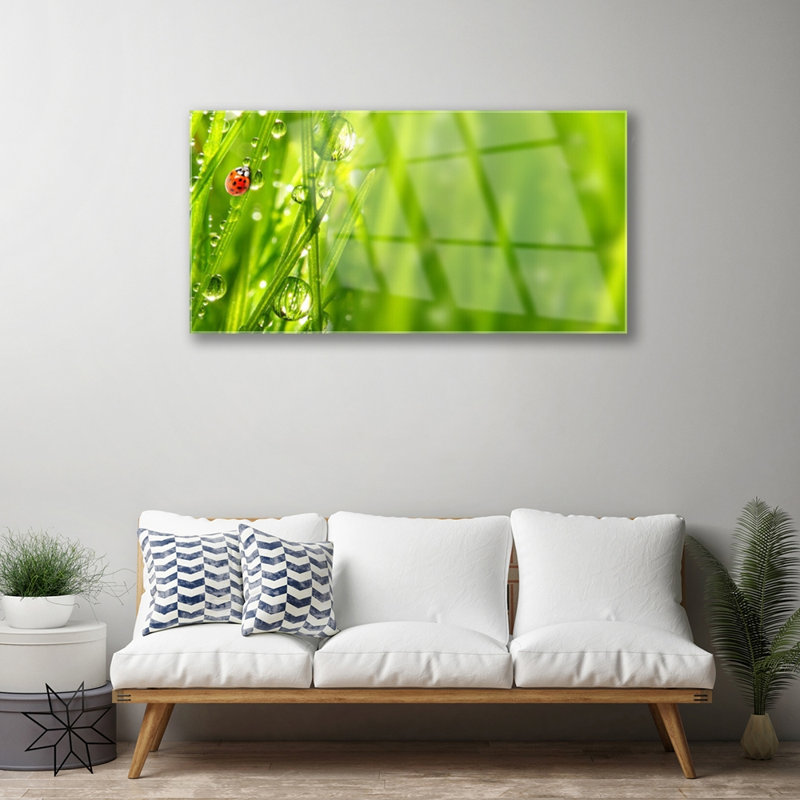 Grass Ladybug Nature - No Frame Print on Glass