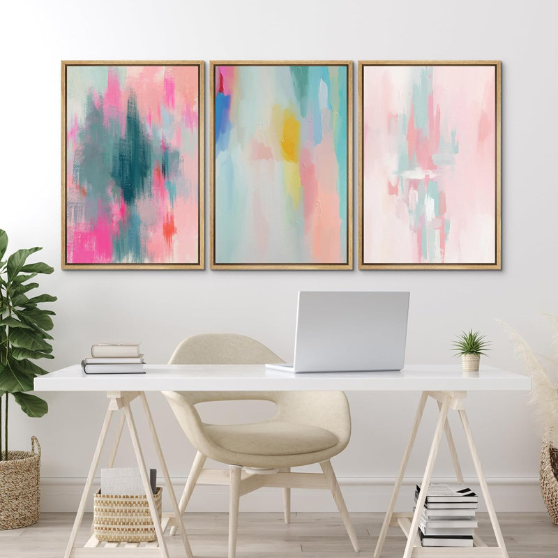 Abstract Colorful Strokes Colorful Framed On Canvas 3 Pieces Print