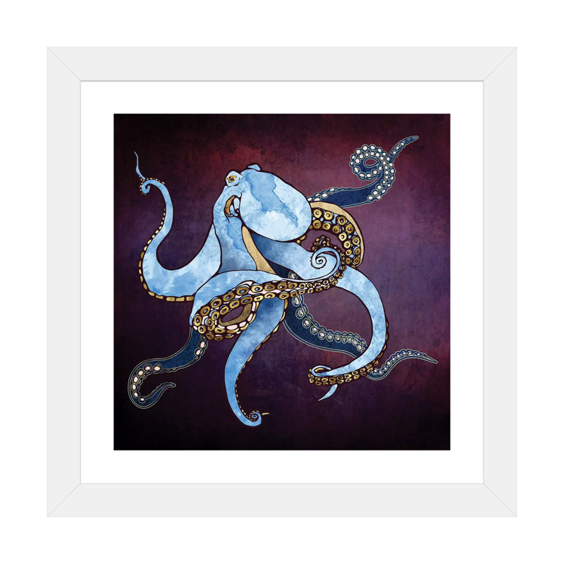 Pieuvre métallique Iii - impression d'art graphique, 24" H x 24" W x 1'' D, White Paper, Blanc