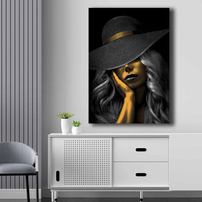 Superbe peinture décorative sur toile, 27,6 po x 39,4 po | 100% toile (épaisseur: 0,1 pouce), cadre 100% bois de pin (épaisseur: 0,9 pouce) | Design élégant doré, gris et noir, parfait pour la décoration intérieure et les intérieurs modernes