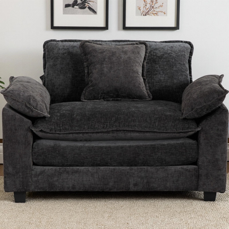 Cloud Sofa Single Seat with Pillow Top Arms, Double Layer Upholstered Cushion & Breathable Chenille Fabric, Ergonomic Accent Chair for Living Room, Bedroom