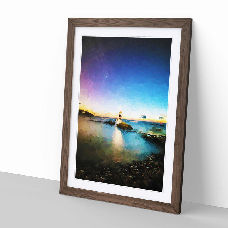 Penmon Lighthouse in Anglesey Wales in Abstract - Picture Frame Graphic Art Print, Walnut Framed, 36cm H x 27cm W x 2cm D