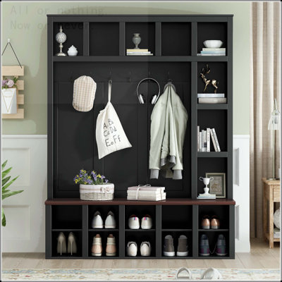 4-in-1 Hall Tree with Adjustable Shelves and 6 Hooks