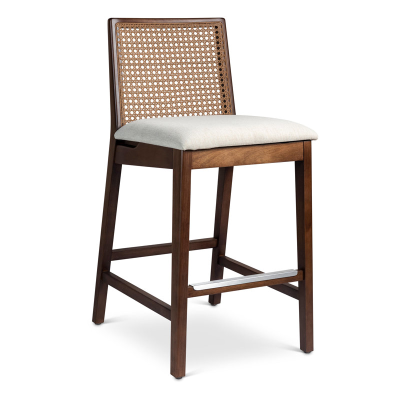 Modern Brazilian Nardia Cane Bar Stool, Medley Ivory/Brown/Natural, Counter Stool (25.5" Seat Height)