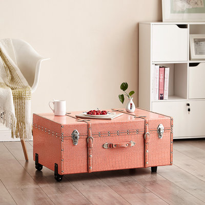Texture Brand Designer Trunk with Wheels  Pink Snakeskin