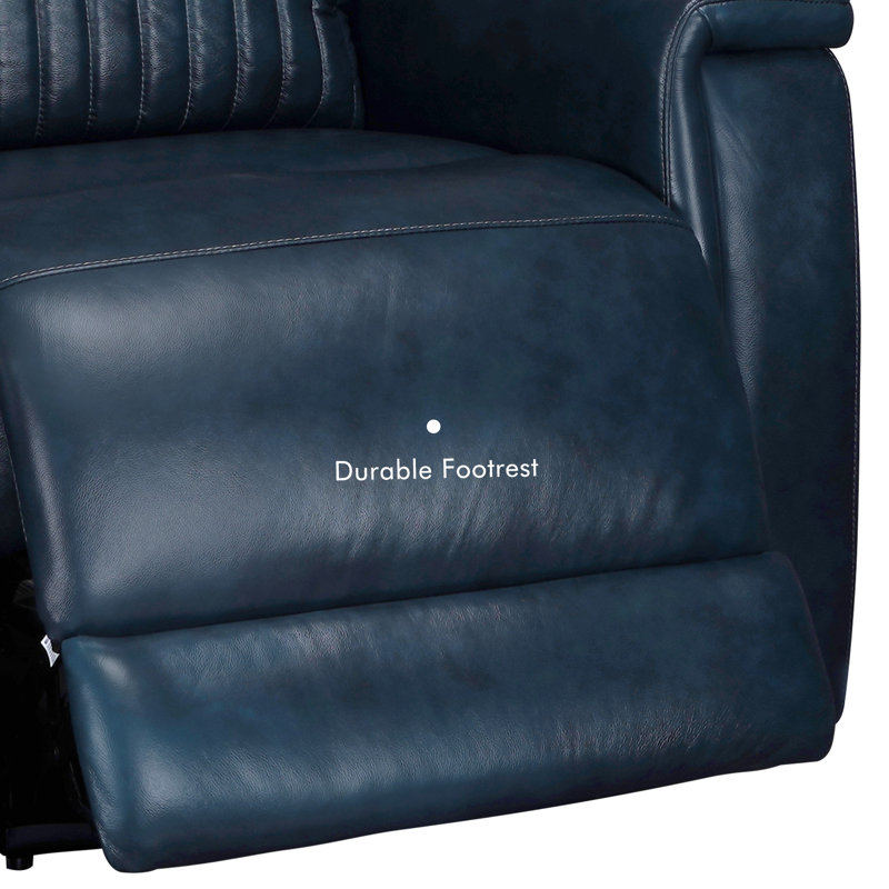 Genuine Leather And Zero Gravity Sofa Set With Power Headrest And Power Lumbar, Navy Blue