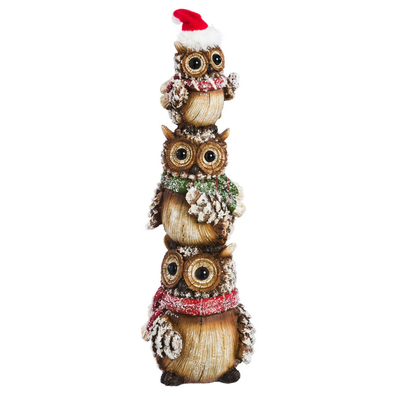 Figurine totem hibou d'hiver