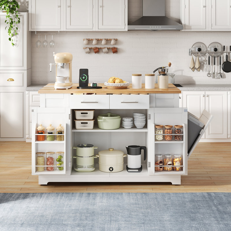138 cm W Kitchen Island with Top, White