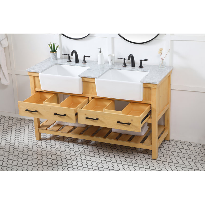 Ensemble de meuble-lavabo double 60 po Pelaghia, Brun clair