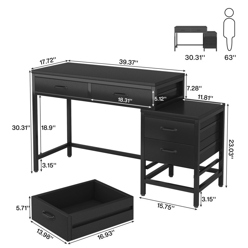 51''w Reversible Computer Desk With 5 Drawers
