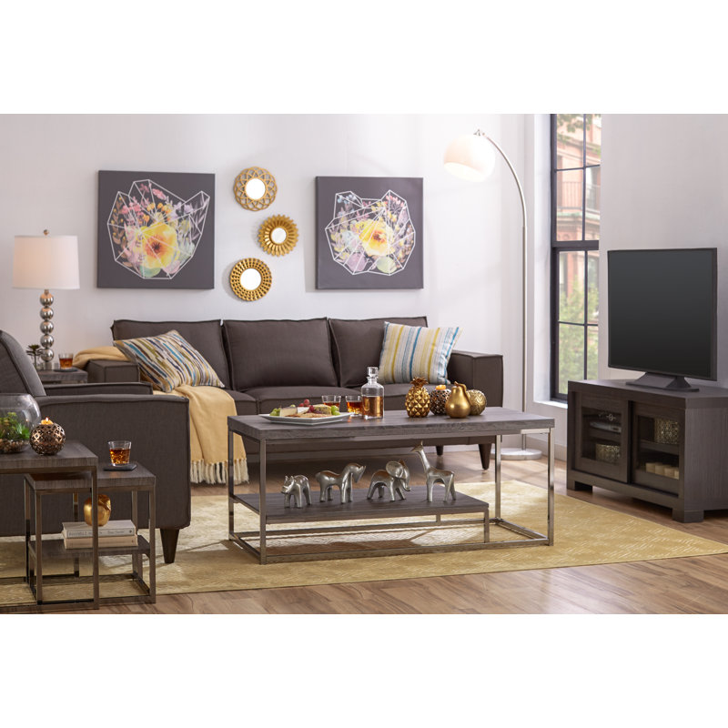 Unfinished TV Stand for TVs up to 43", Dark Gray/Charcoal/Woodgrain