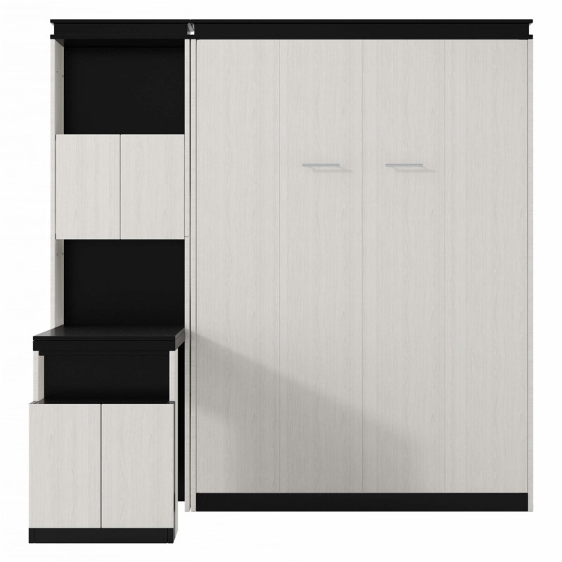 Lit escamotable double avec bureau, tablettes et armoires de rangement
