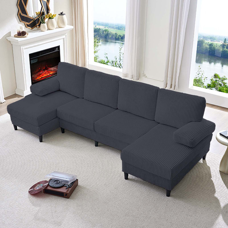 Canapé modulaire 110,2 po - Mousse haute densité, accoudoirs larges, base en bois massif, Velours côtelé gris foncé