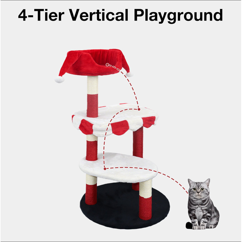 Arbre à chat avec perchoir douillet et poteaux à griffer - Mobilier pour chat rouge et blanc à plusieurs niveaux pour que les chatons / chats puissent grimper, se reposer et jouer