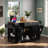 Fluted Rolling Kitchen Island With Trash Can Storage Cabinet, Power Outlet, Internal Storage Rack, 3 Drawers, 3 Open Side Racks