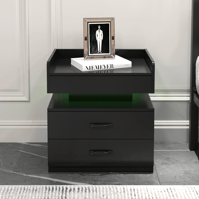 1 Set Nightstand With Adjustable LED Strip Light, 2 Drawers, Large Storage Space, Suitable For Bedside Table, Coffee Table, Sofa Side Table Or End Table For Study Desk