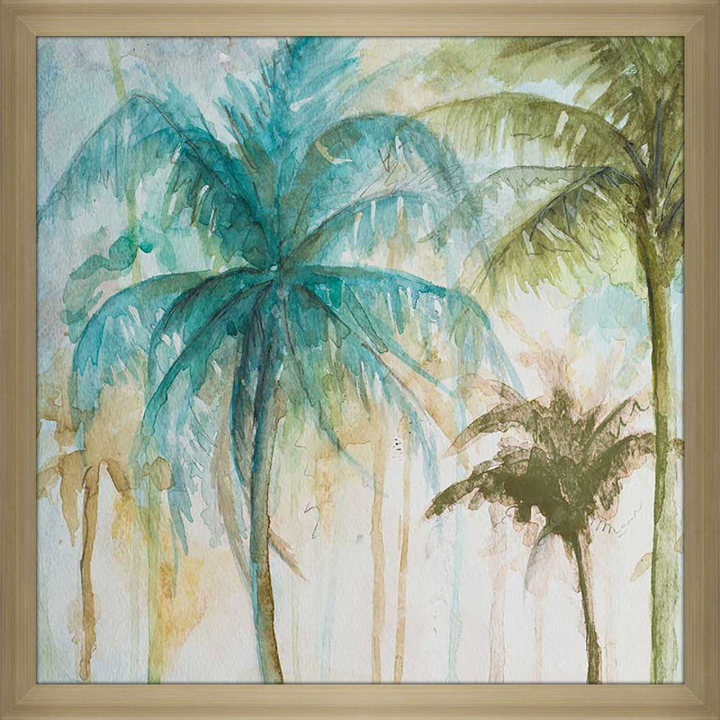 «Watercolor Palms I» par Patricia Pinto - Peinture, H 37,5 po x l 37,5 po x P 1 po, Encadrement champagne