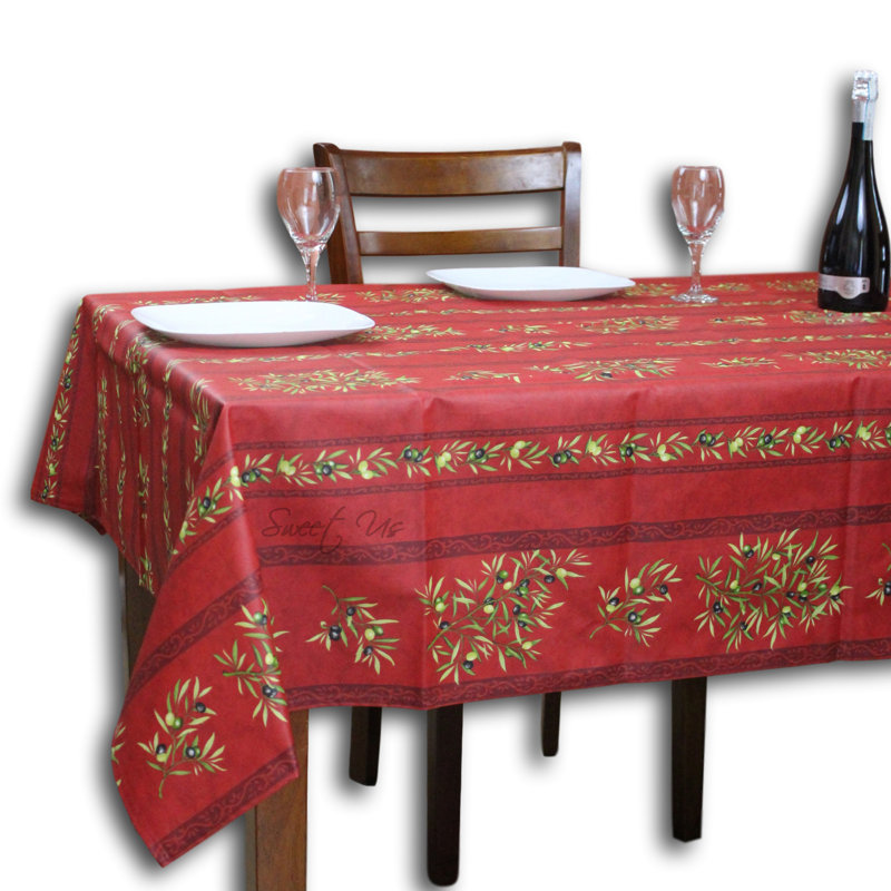 Wipeable Stain Resistant Acrylic Coated French Provencal Cotton Olive Floral Tablecloth, Blue, 116" x 60"