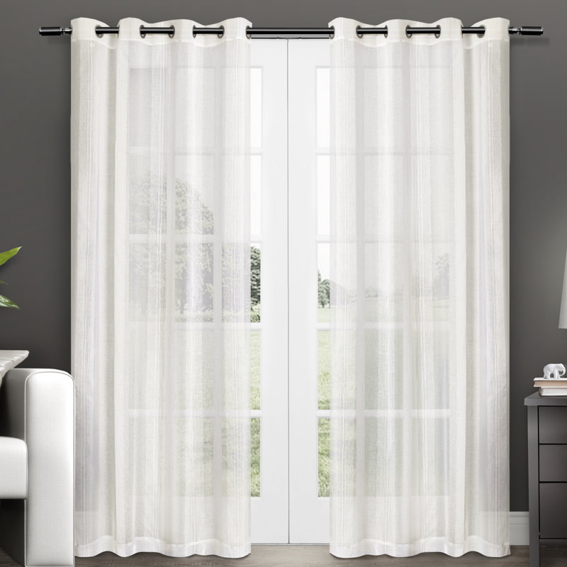 Gabbie 2-Piece Polyester Sheer Grommet Curtain Pair, Off White, 50" W x 96" L