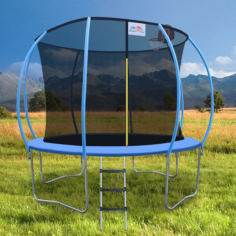 DOUBLE POISSON [Trampoline pliable] Mini trampoline de forme physique pliable 400 lb 10 pi avec rampe pour adultes
