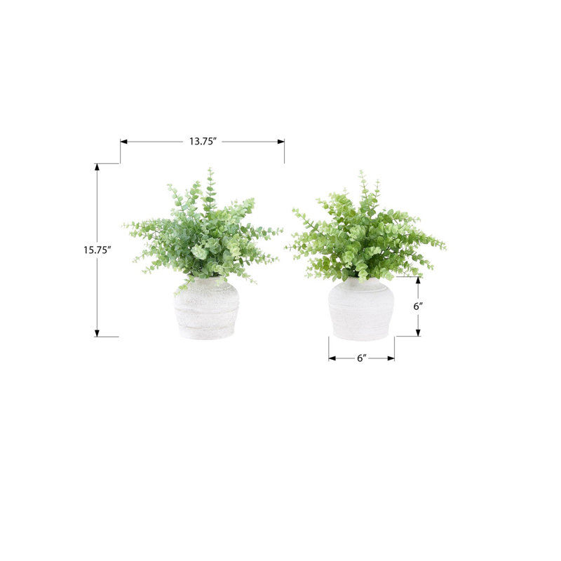 Plante artificielle, ensemble de 2, 16 po de hauteur, herbe d'eucalyptus, table, pots blancs, contemporain, moderne