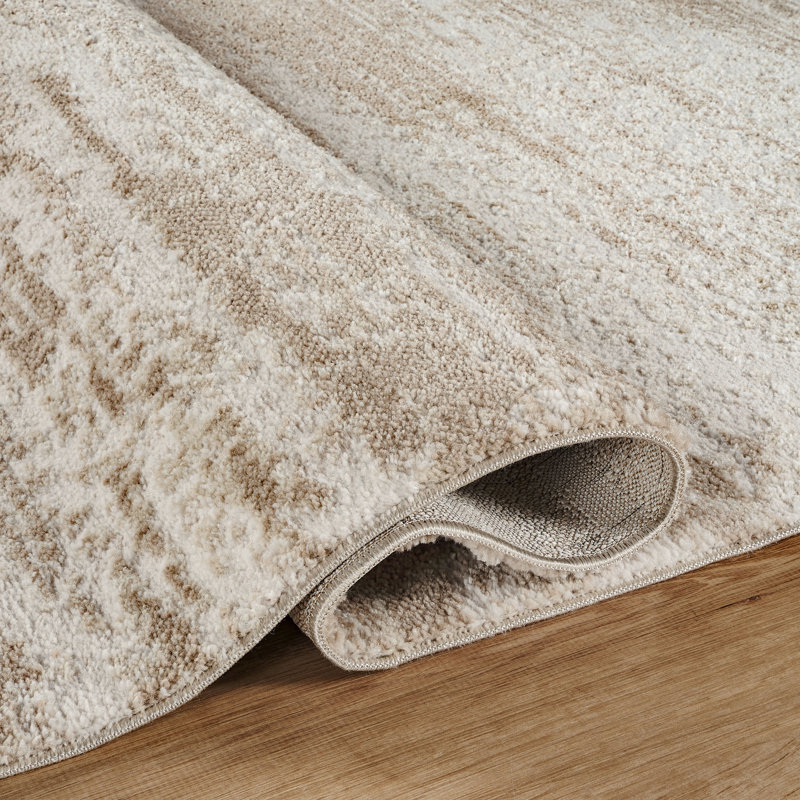 Adney Beige & Brown Abstract High-Low Modern Rug, 2'7" x 10'0", Beige/Brown
